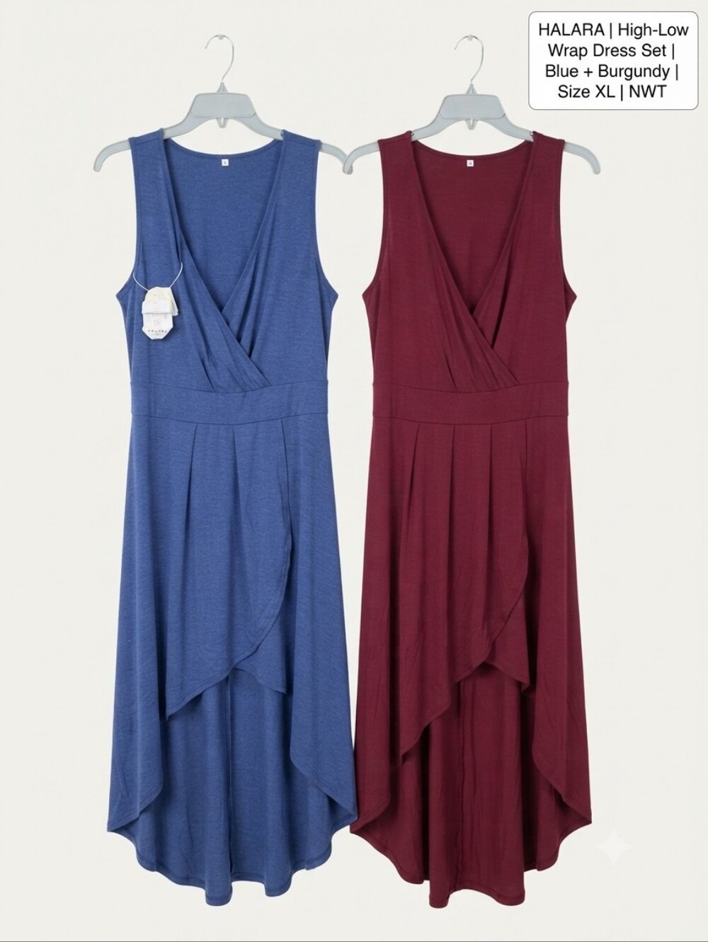 ​✨ Halara High-Low Wrap Dress Set 2-Piece Blue NWT + Burgundy Like New Size XL ✨